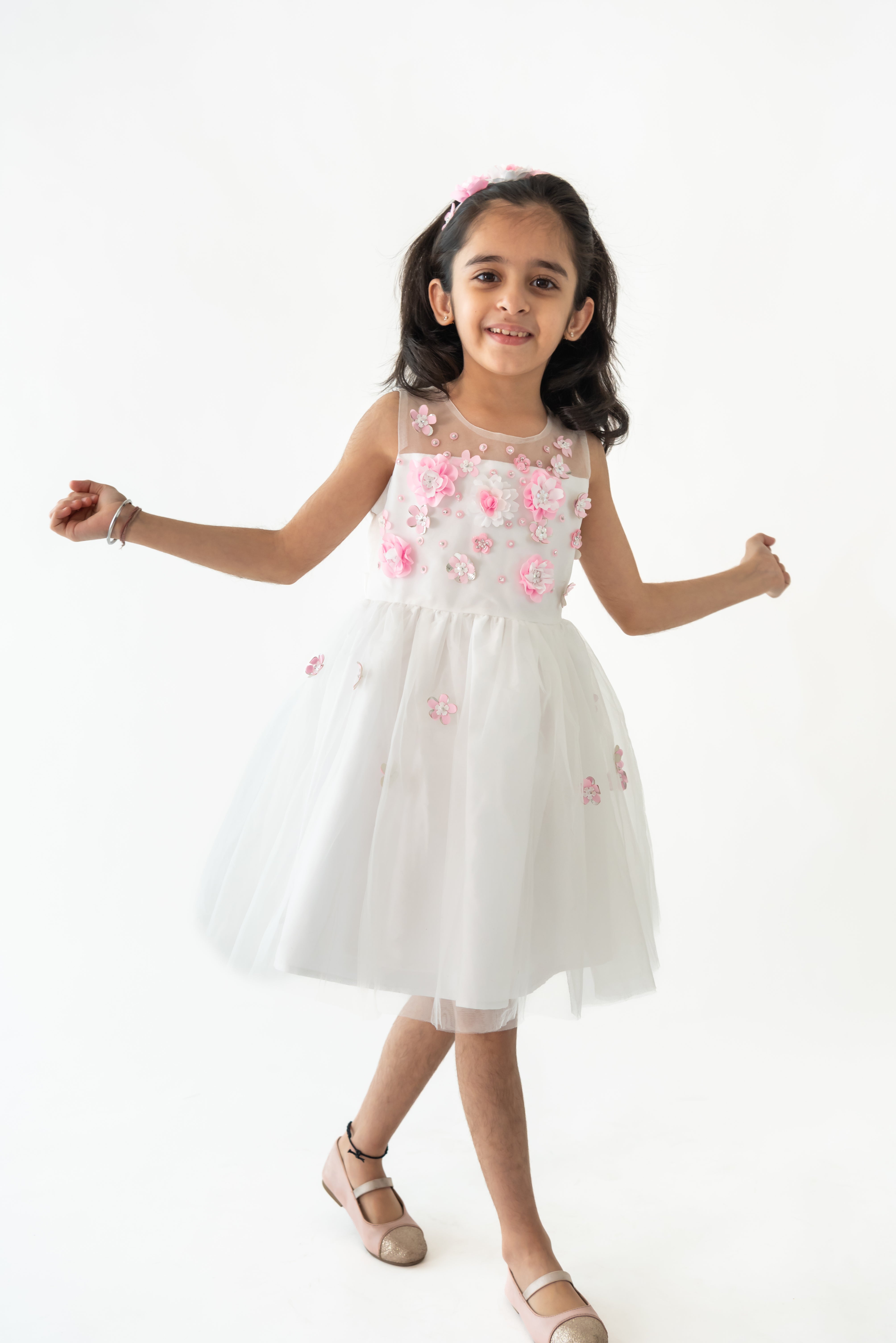 White 3D Flower Dress  A Little Fable