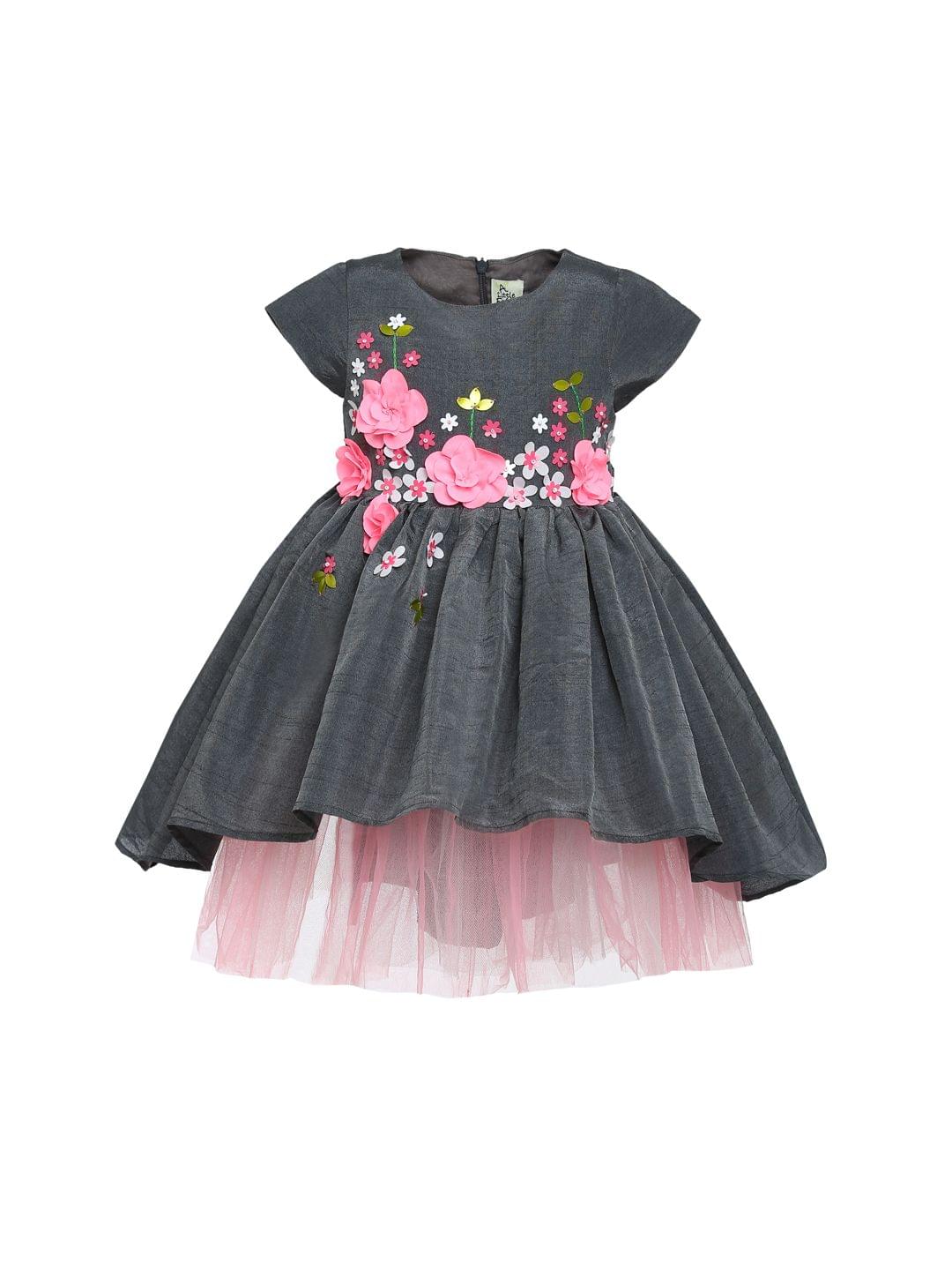 Grey Pink Fleur Dress