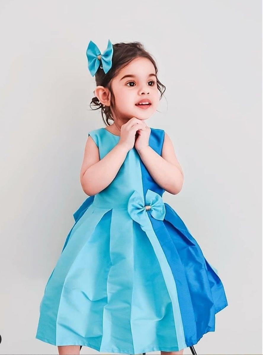 Blue Color Block Bow Dress