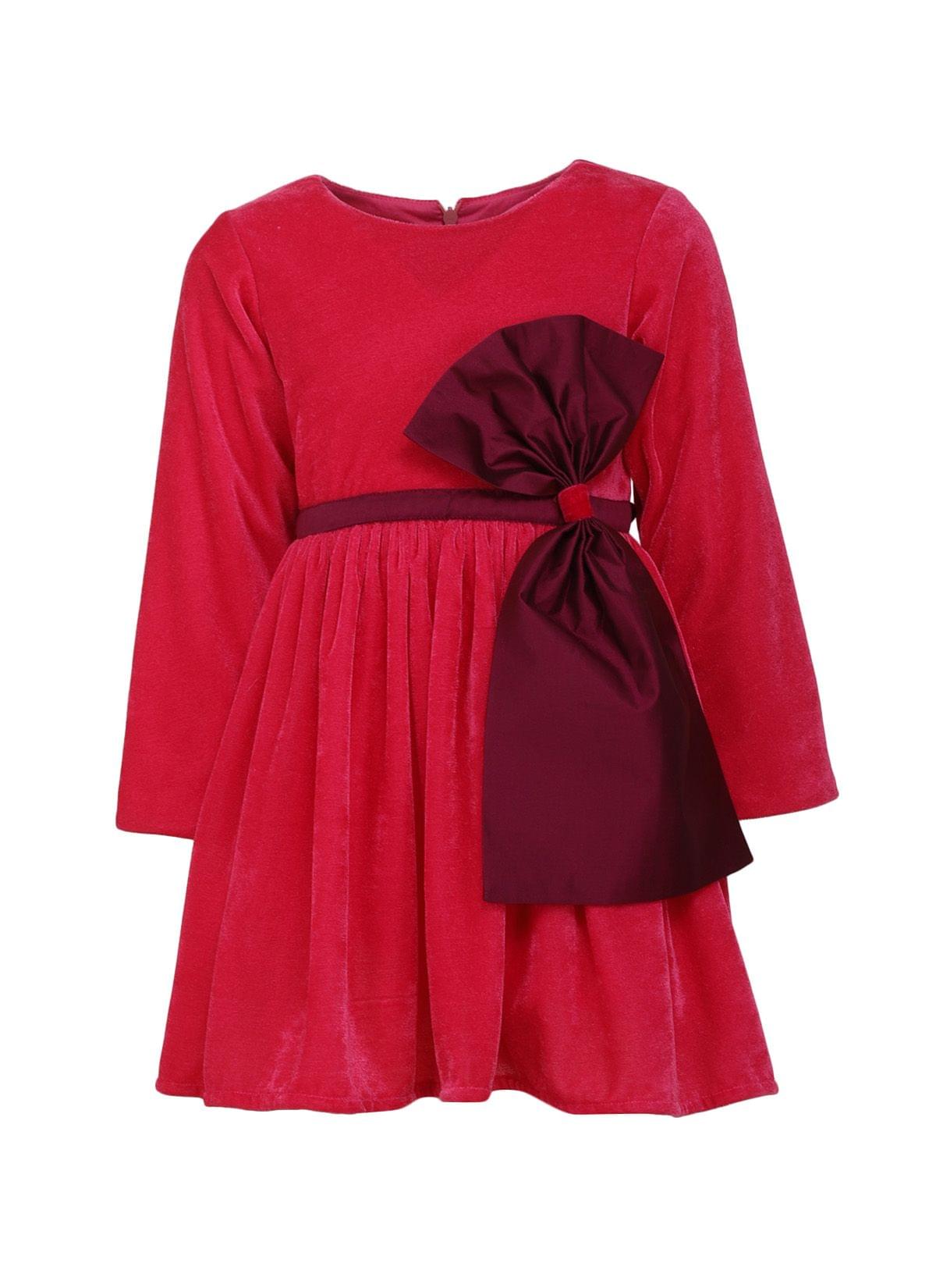 Red Bow Dress Full Sleeves
